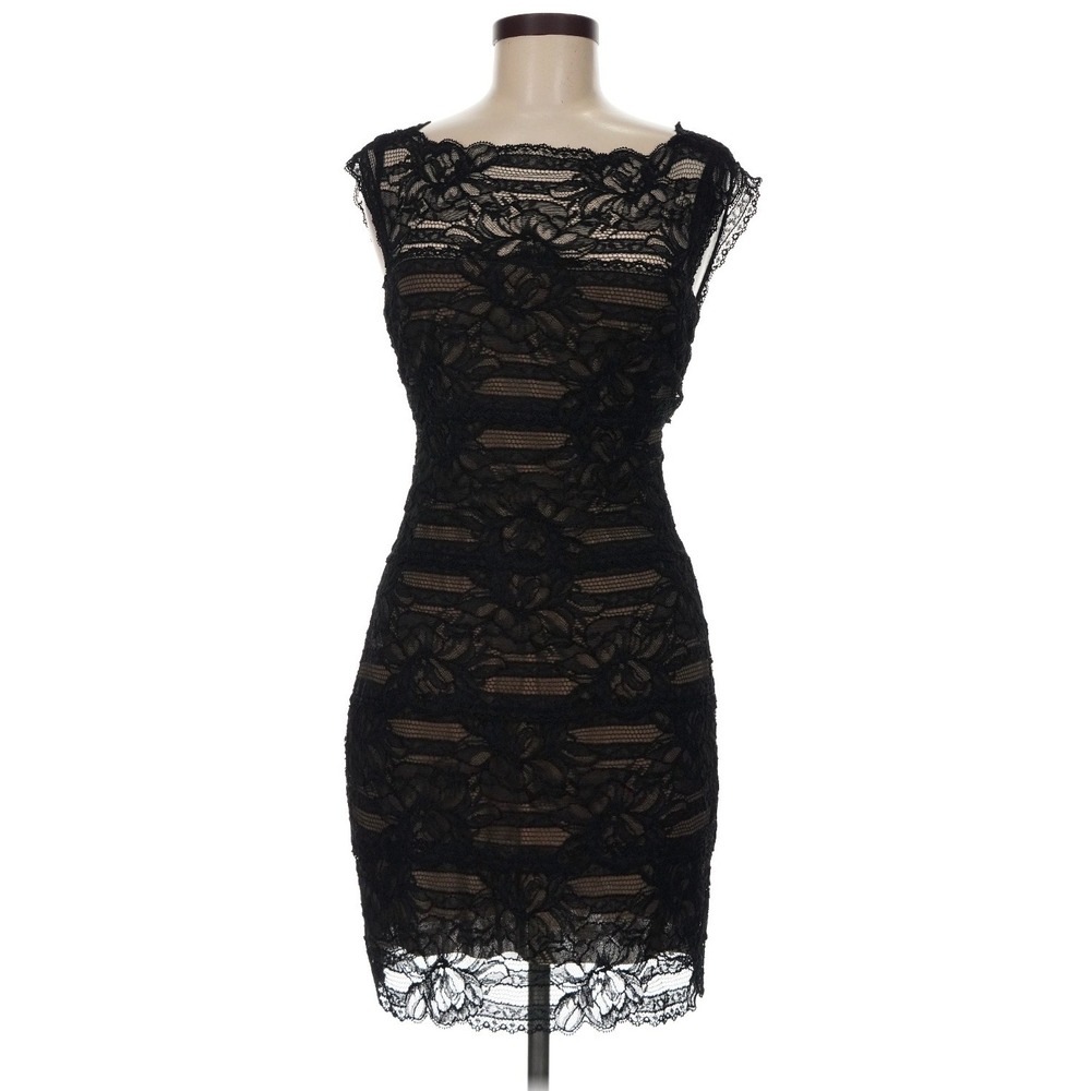 Nicole Miller Lace Sheath Dress Womens Size M Black LBD Cocktail Goth Coquette